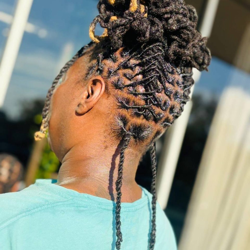 Loc updo styled by Mama E